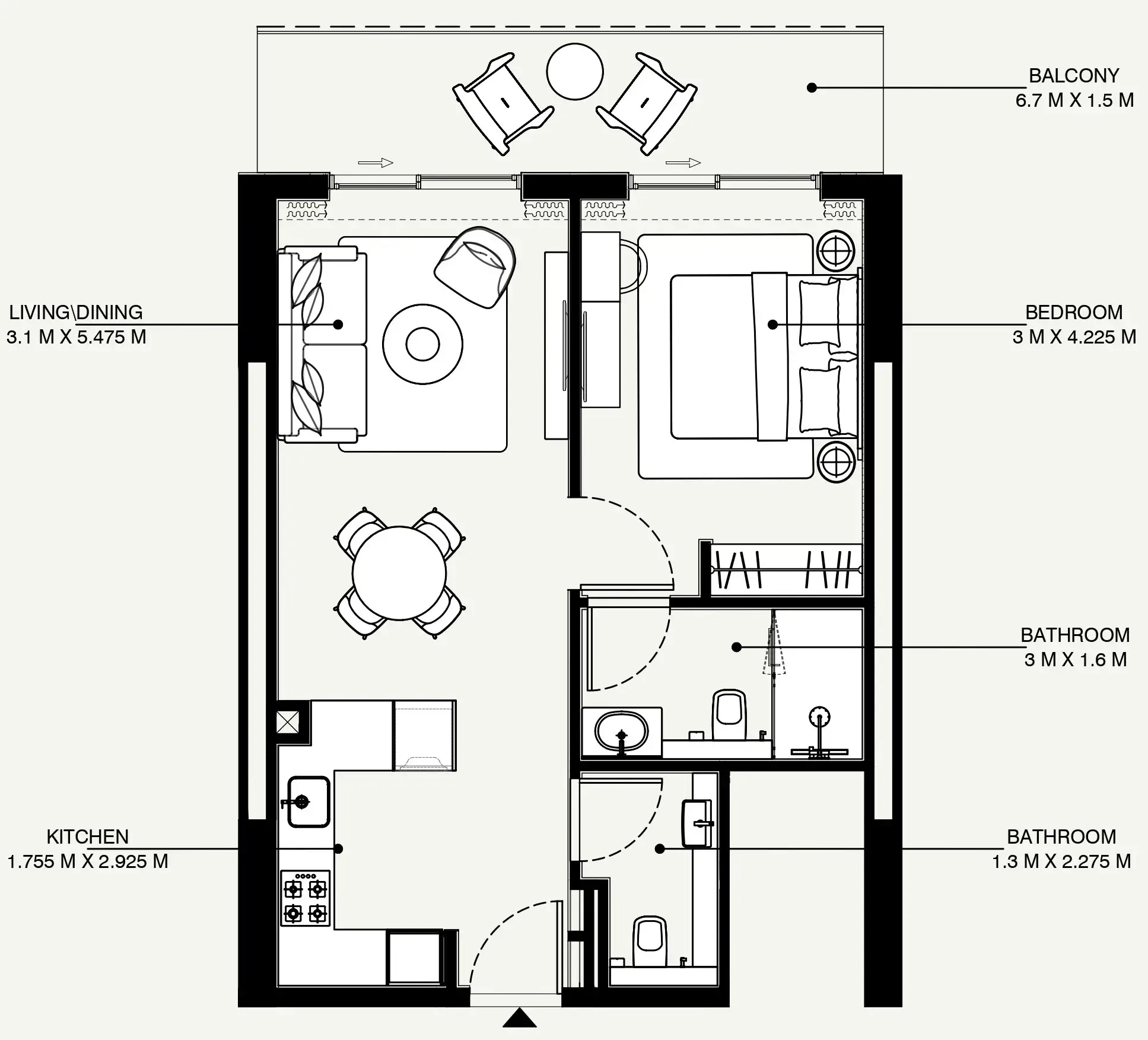 Azizi Venice 1 bed floor plan, 697 sqft