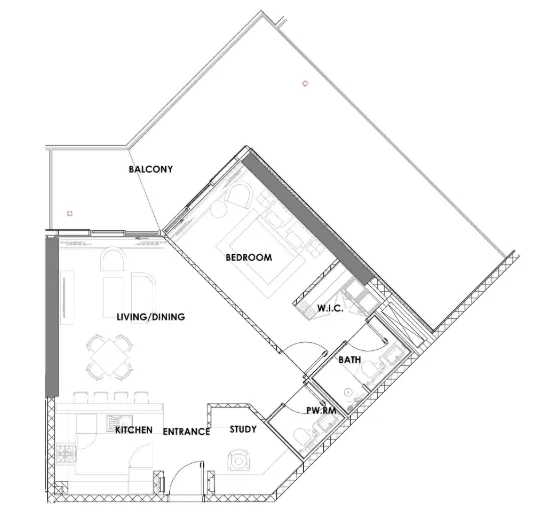 Golf Greens 1 bed floor plan, 1,354 sqft
