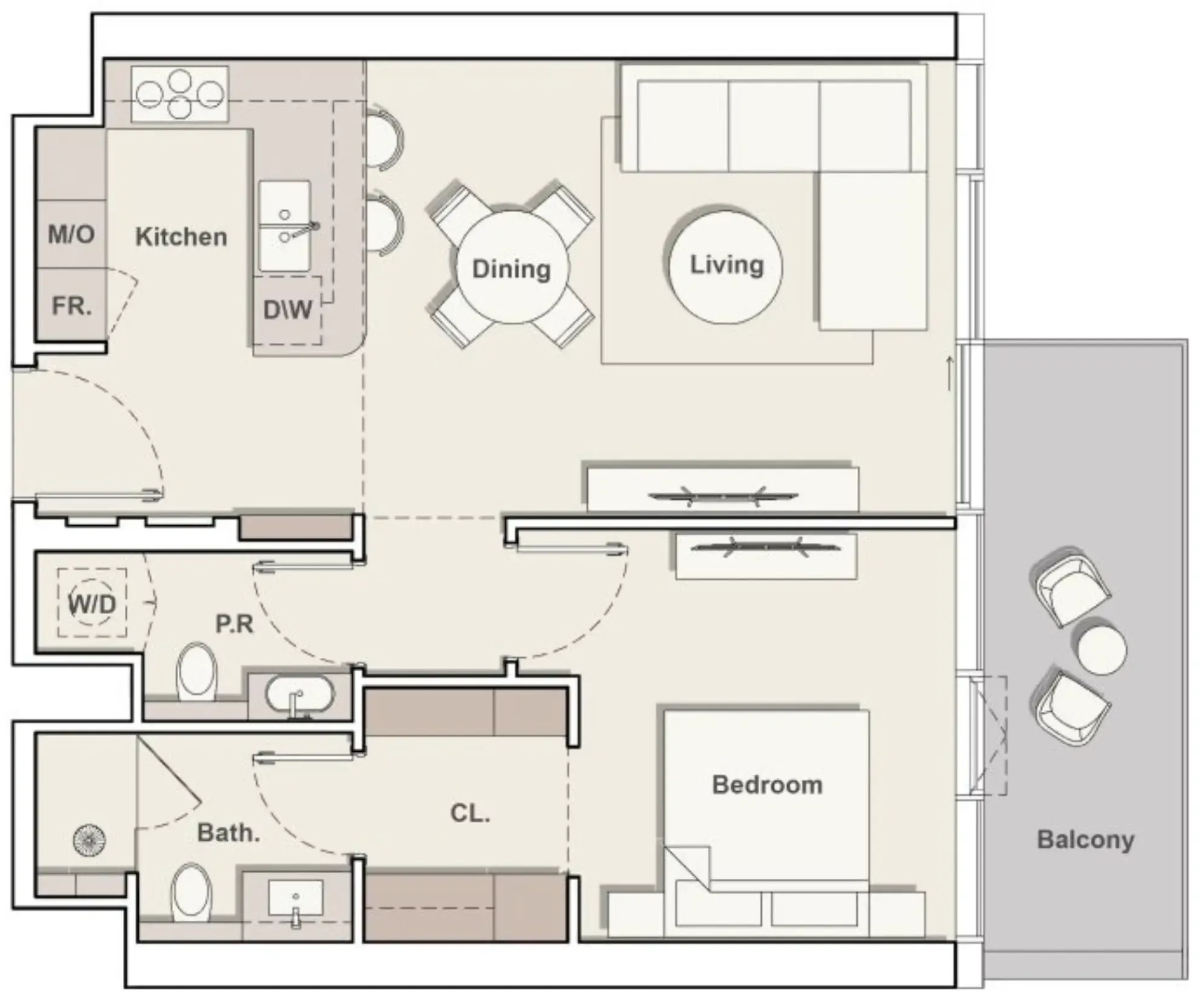 The Meriva Collection 1 bed floor plan, 834 sqft