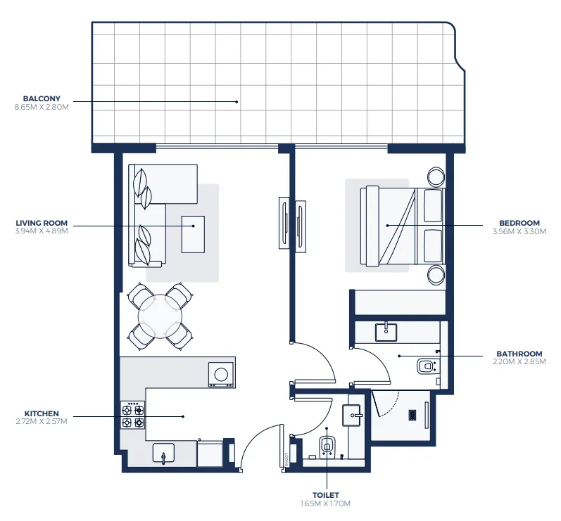 Creek Views 3 1 bed floor plan, 899 sqft