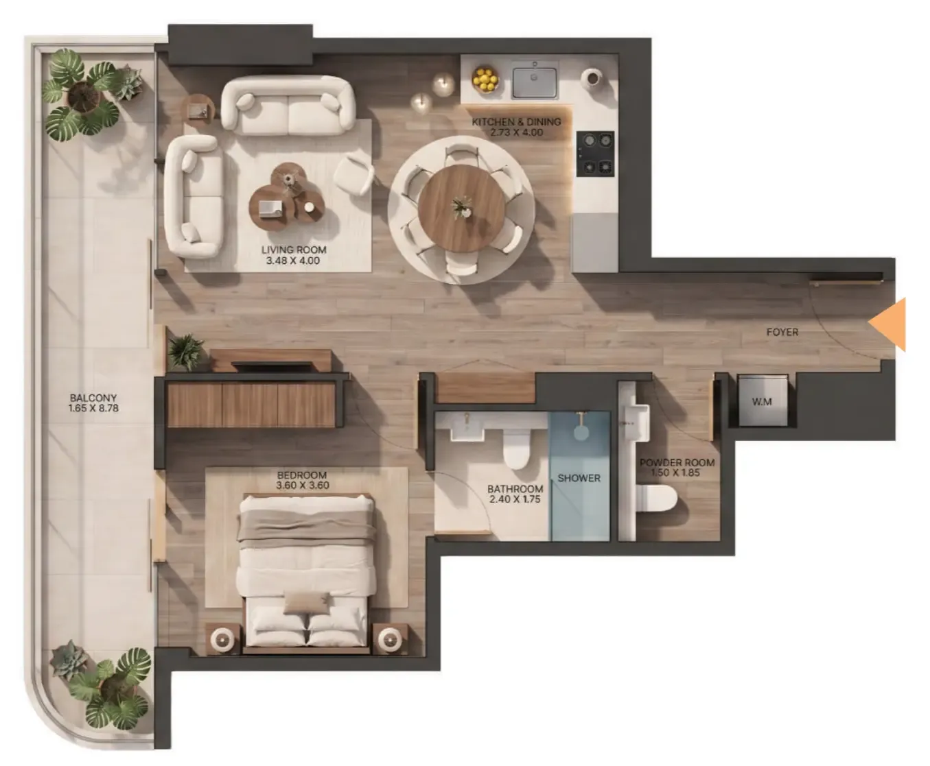 Zen Lagoons by Sanzen 1 bed floor plan, 763 sqft