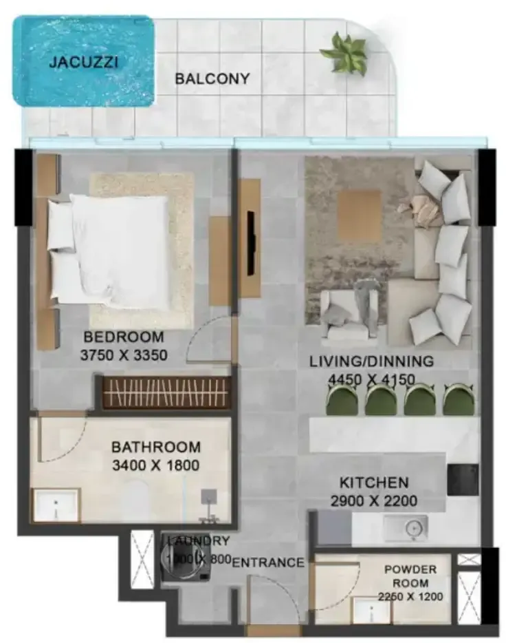 Vivanti Residences by Meteora 1 bed floor plan, 773 sqft