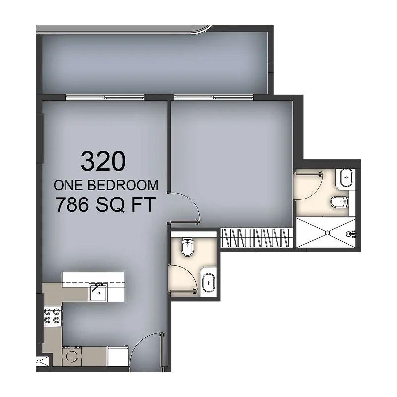 Aizel Tower 1 bed floor plan, 786 sqft