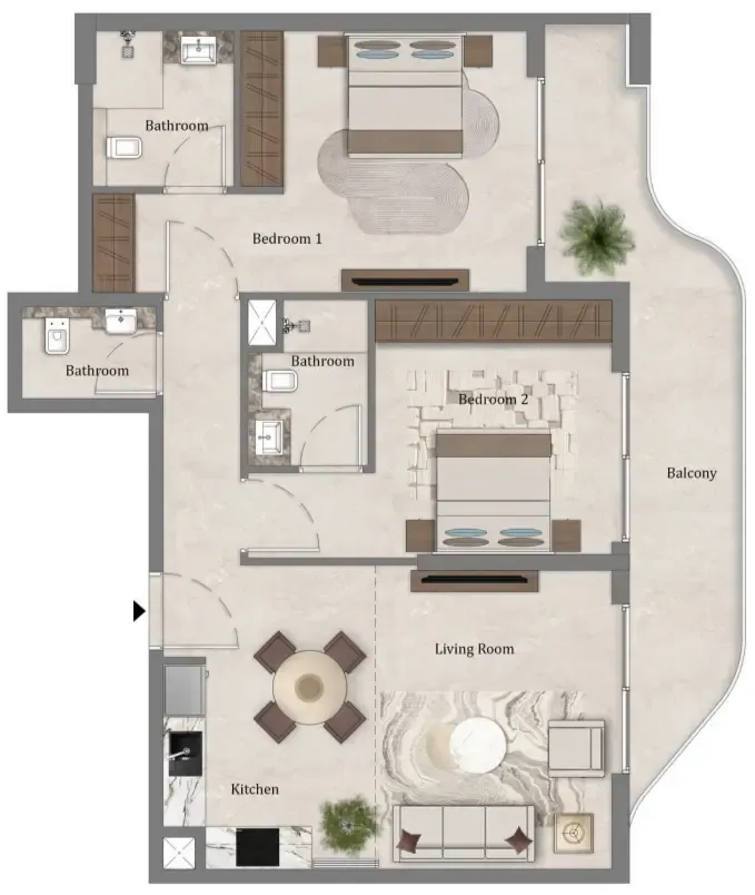 Mirari Lagoon by Zoya 2 bed floor plan, 1,074 sqft