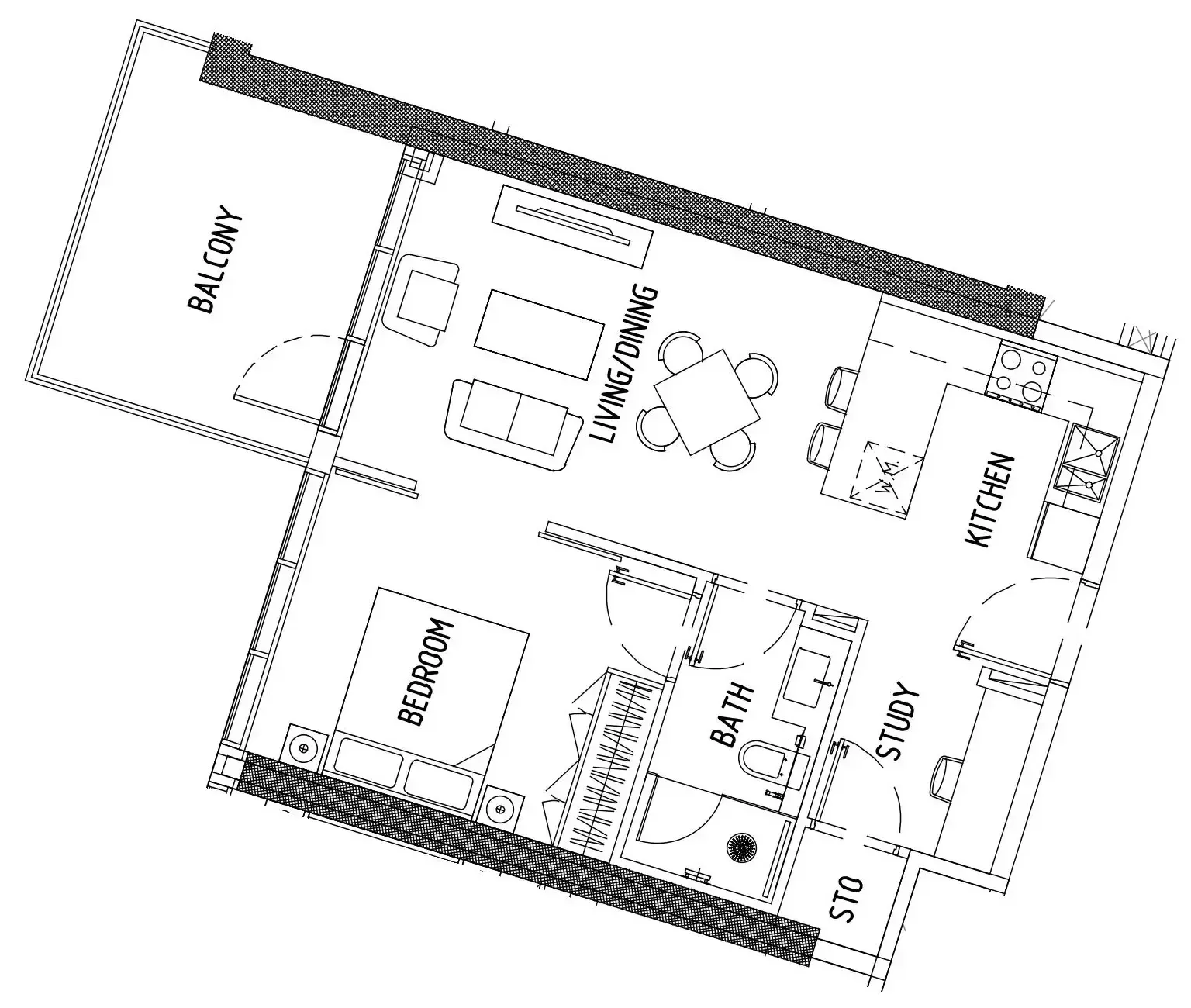 Damac District 1 bed floor plan, 685 sqft