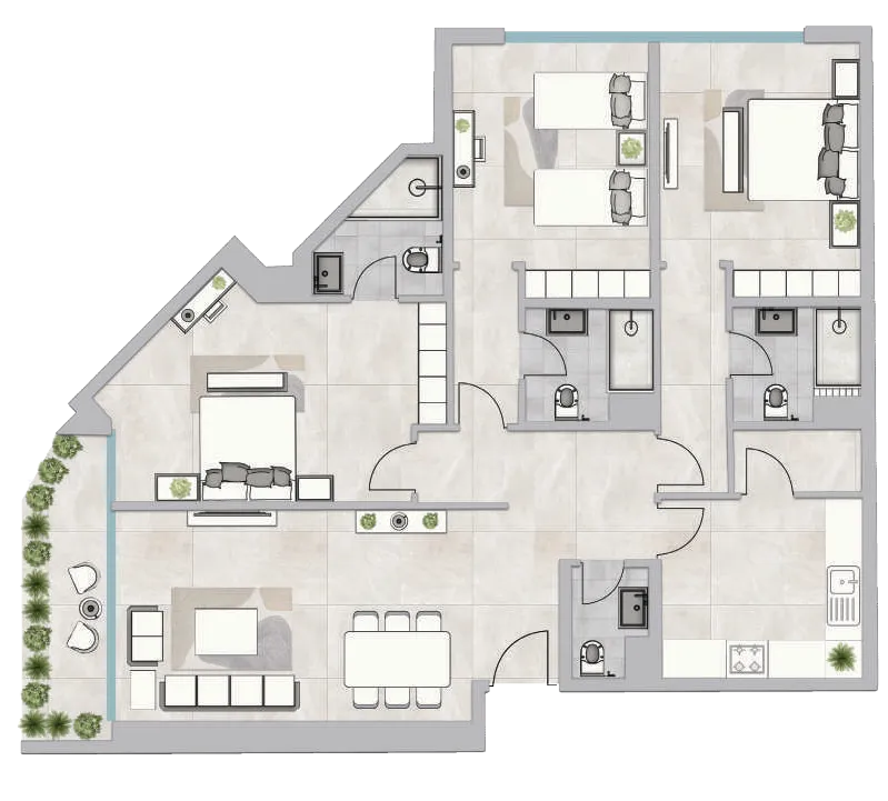 Infinity Tower 3 bed floor plan, 2,040 sqft