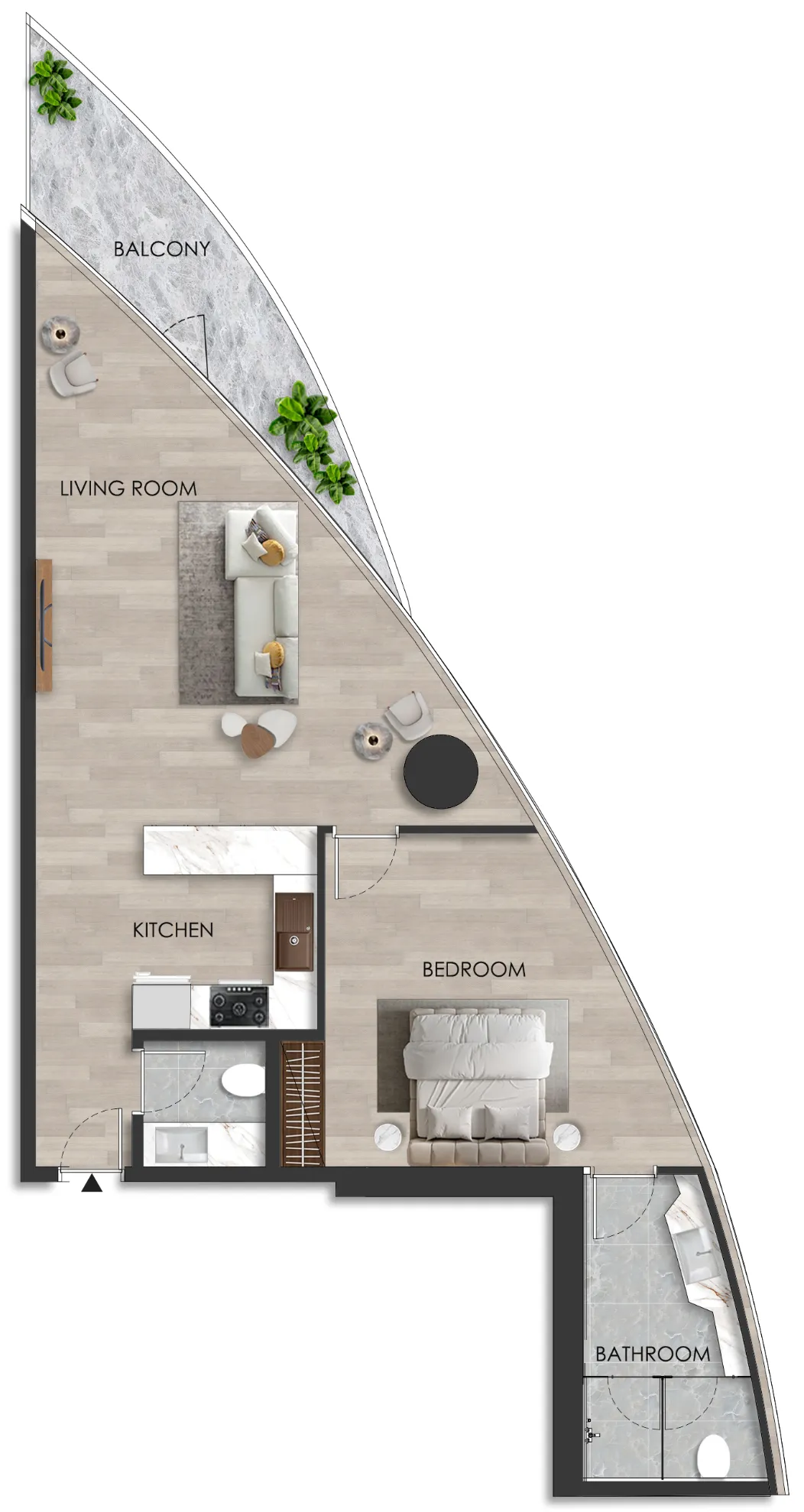 The Beach Residence 1 bed floor plan, 965 sqft