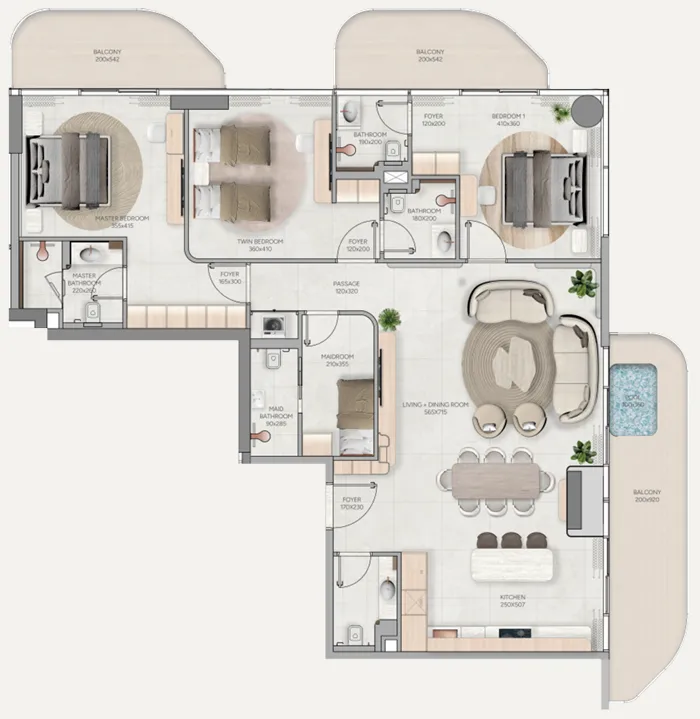 Vestoria Bay 3 bed floor plan, 2,086 sqft