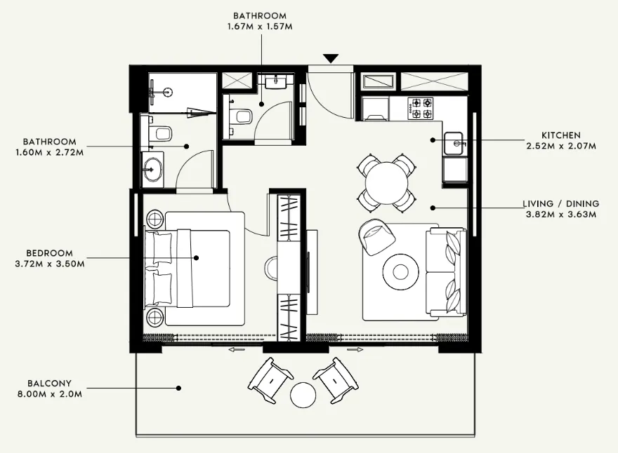 Azizi Venice 1 bed floor plan, 724 sqft
