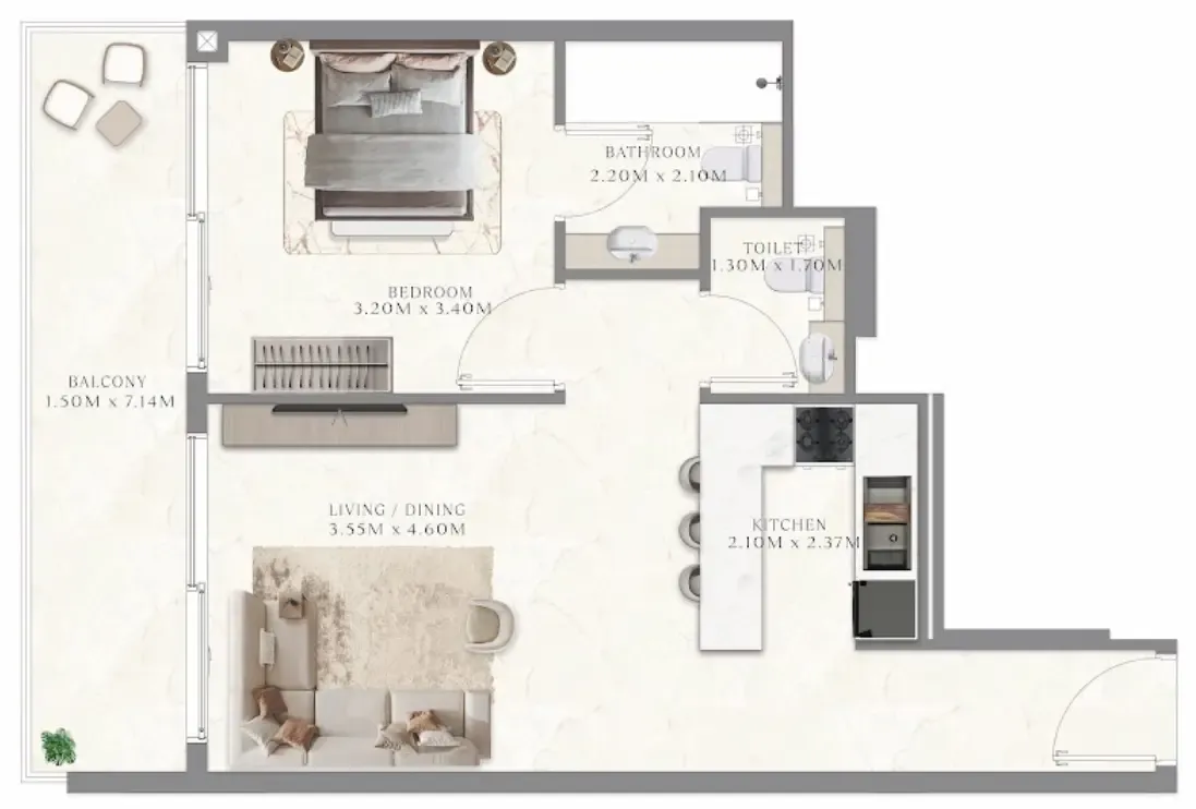 Aum 99 Residences 1 bed floor plan, 546 sqft