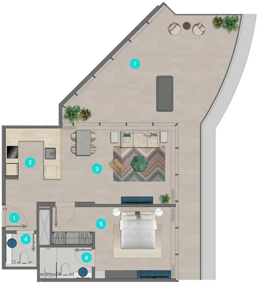 Trio Isle Queen B 1 bed floor plan, 1,070 sqft