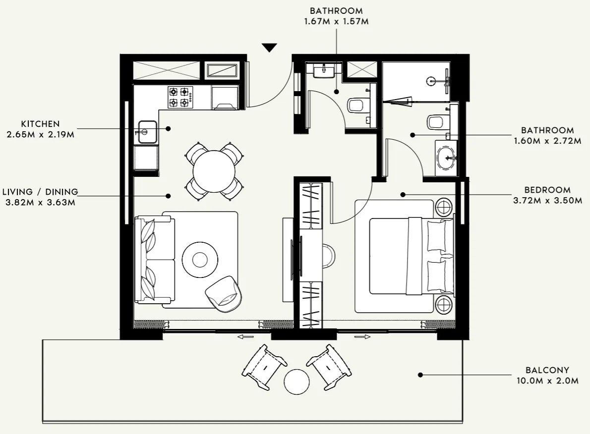 Azizi Venice 1 bed floor plan, 767 sqft