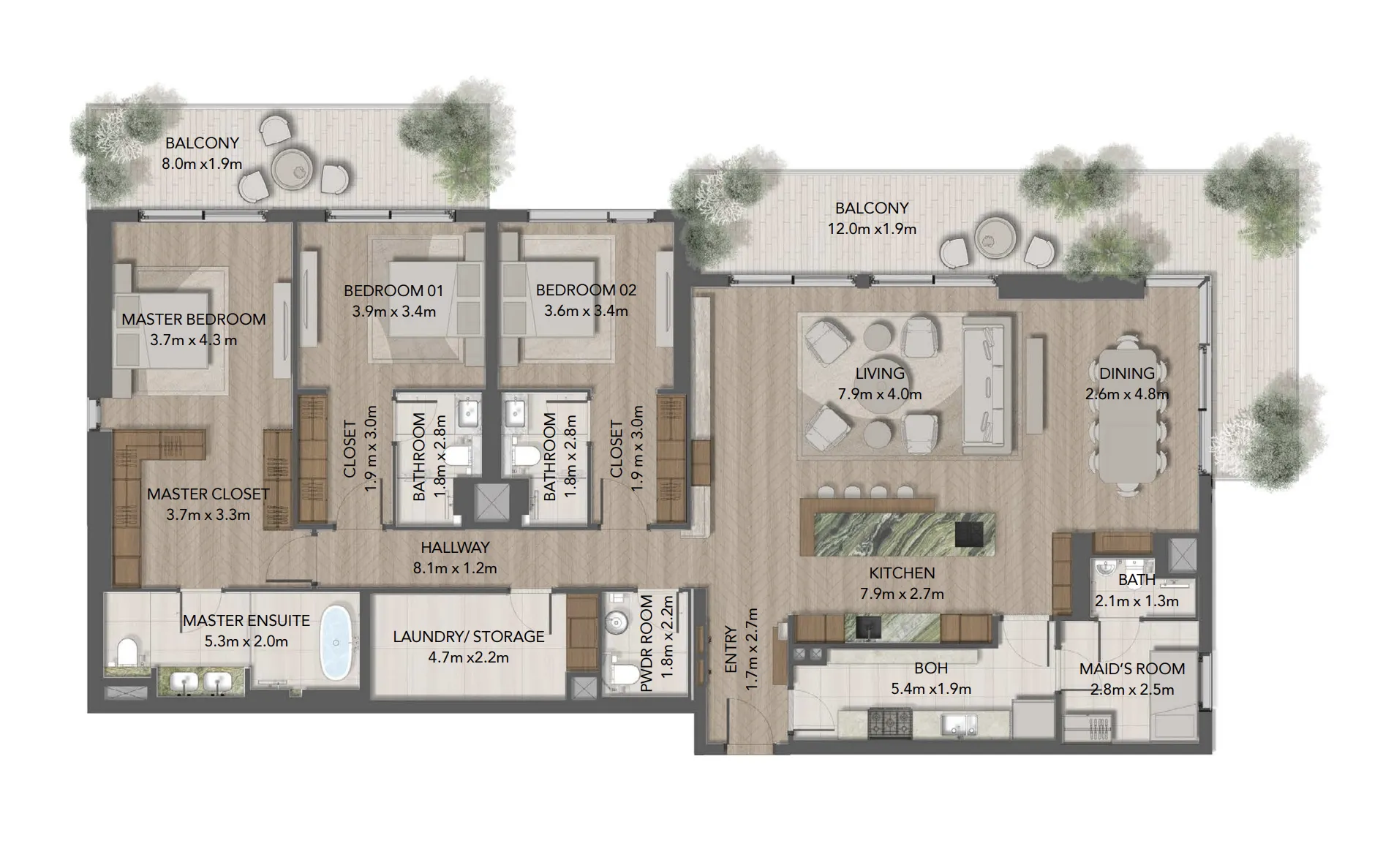 Maravelle Residences 3 bed floor plan, 2,924 sqft