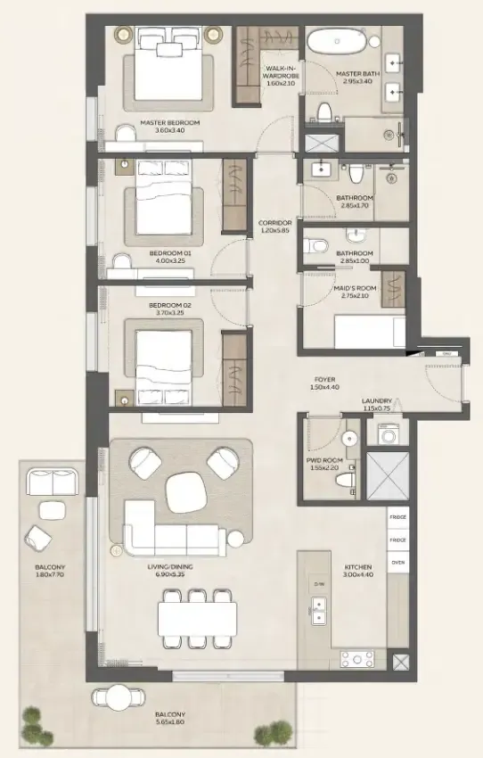 Expo Valley Views 3 bed floor plan, 1,882 sqft