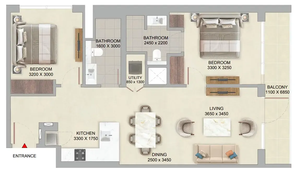 The Woods Abode at Sobha Sanctuary 2 bed floor plan, 964 sqft
