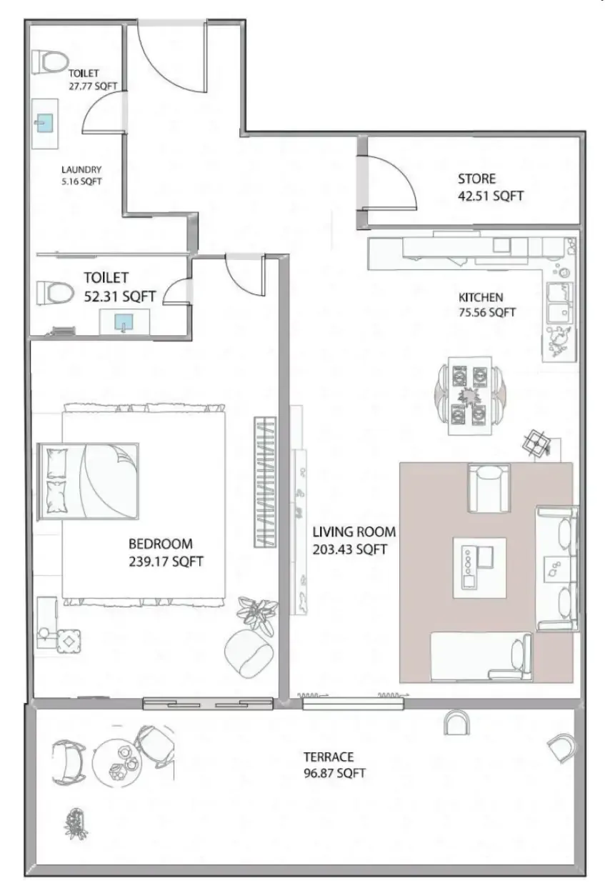 Ajman Creek Towers 1 bed floor plan, 1,219 sqft