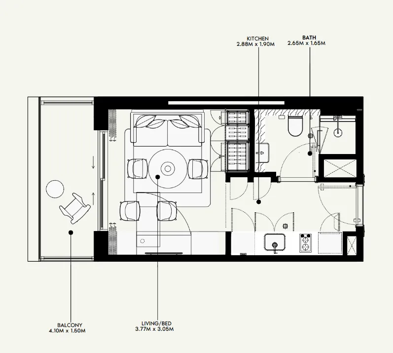 Azizi Venice Studio floor plan, 340 sqft