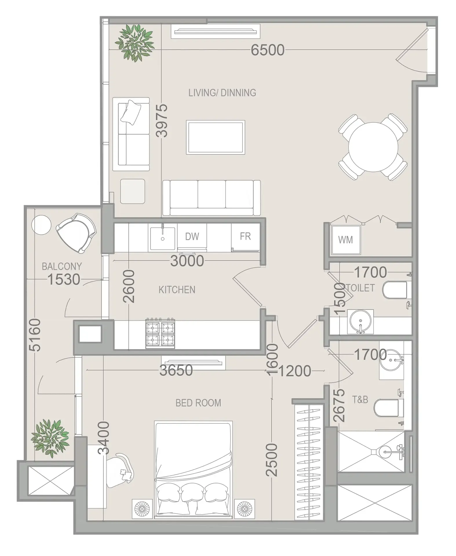EVERGR1N House 4 1 bed floor plan, 802 sqft