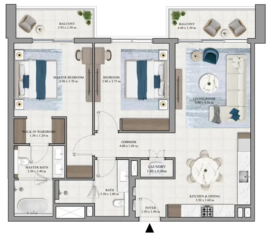 Grove Ridge 2 bed floor plan, 1,293 sqft