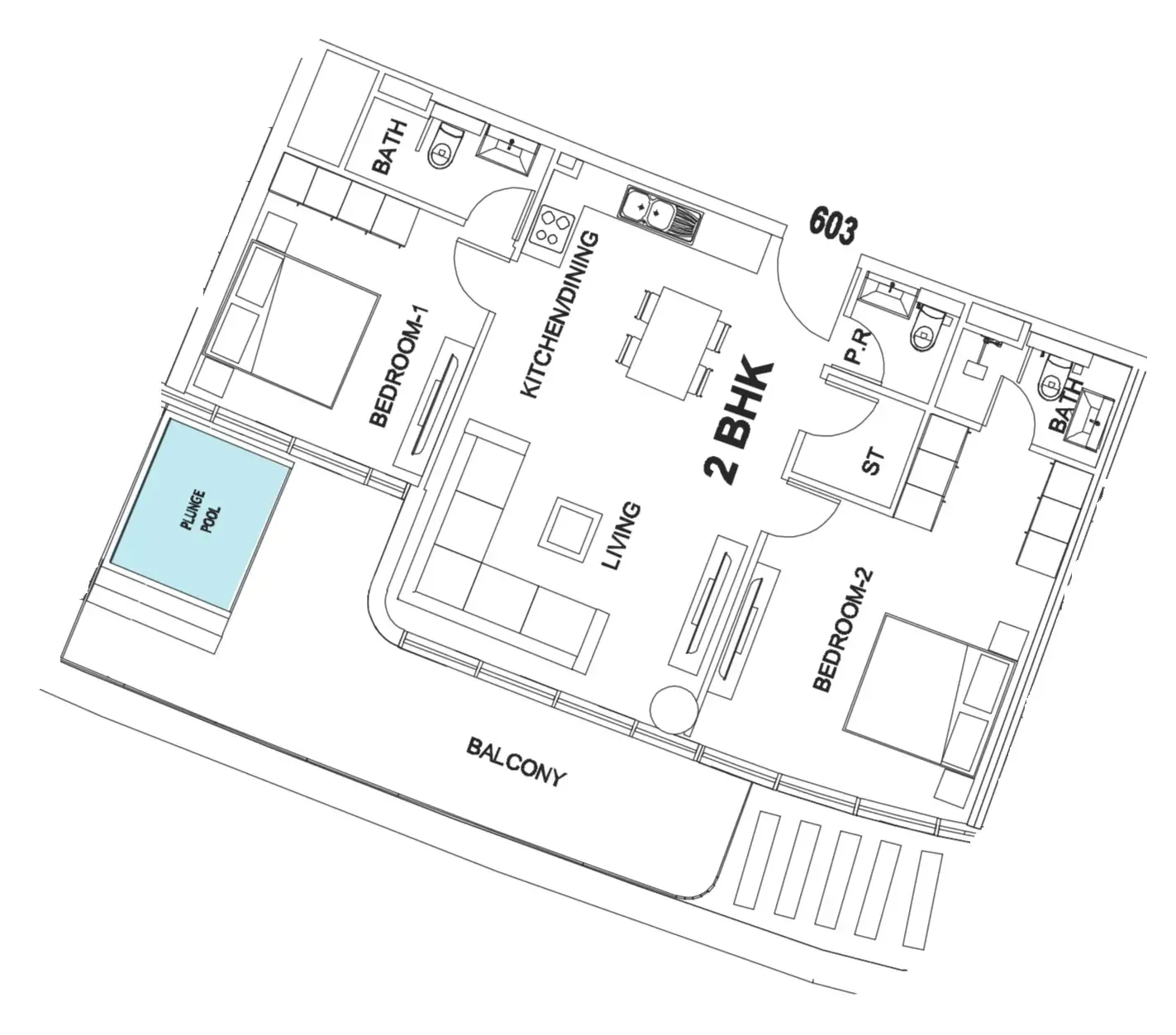 Villa Del Garda 2 bed floor plan, 1,237 sqft