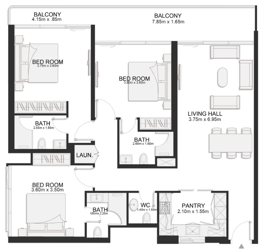 Ashley Hills 3 bed floor plan, 1,455 sqft