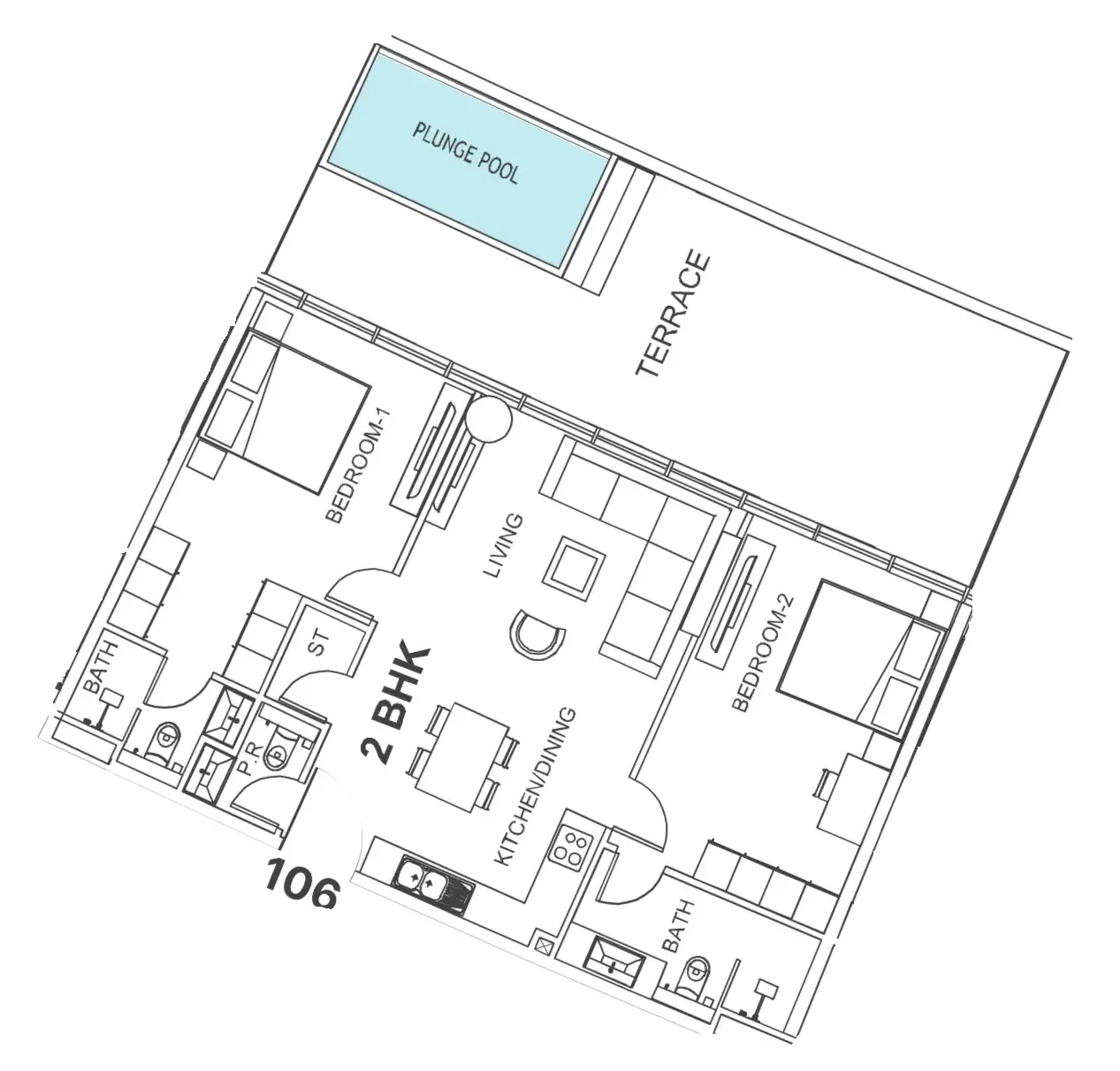 Villa Del Garda 2 bed floor plan, 1,430 sqft