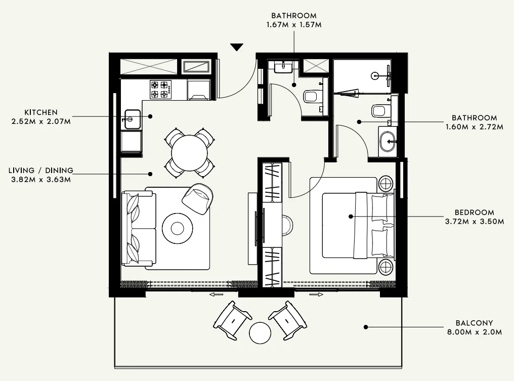 Azizi Venice 1 bed floor plan, 724 sqft