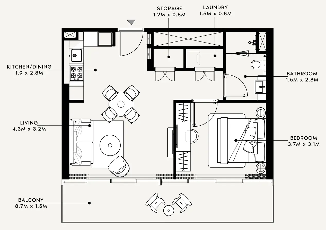 Azizi Milan 1 bed floor plan, 721 sqft
