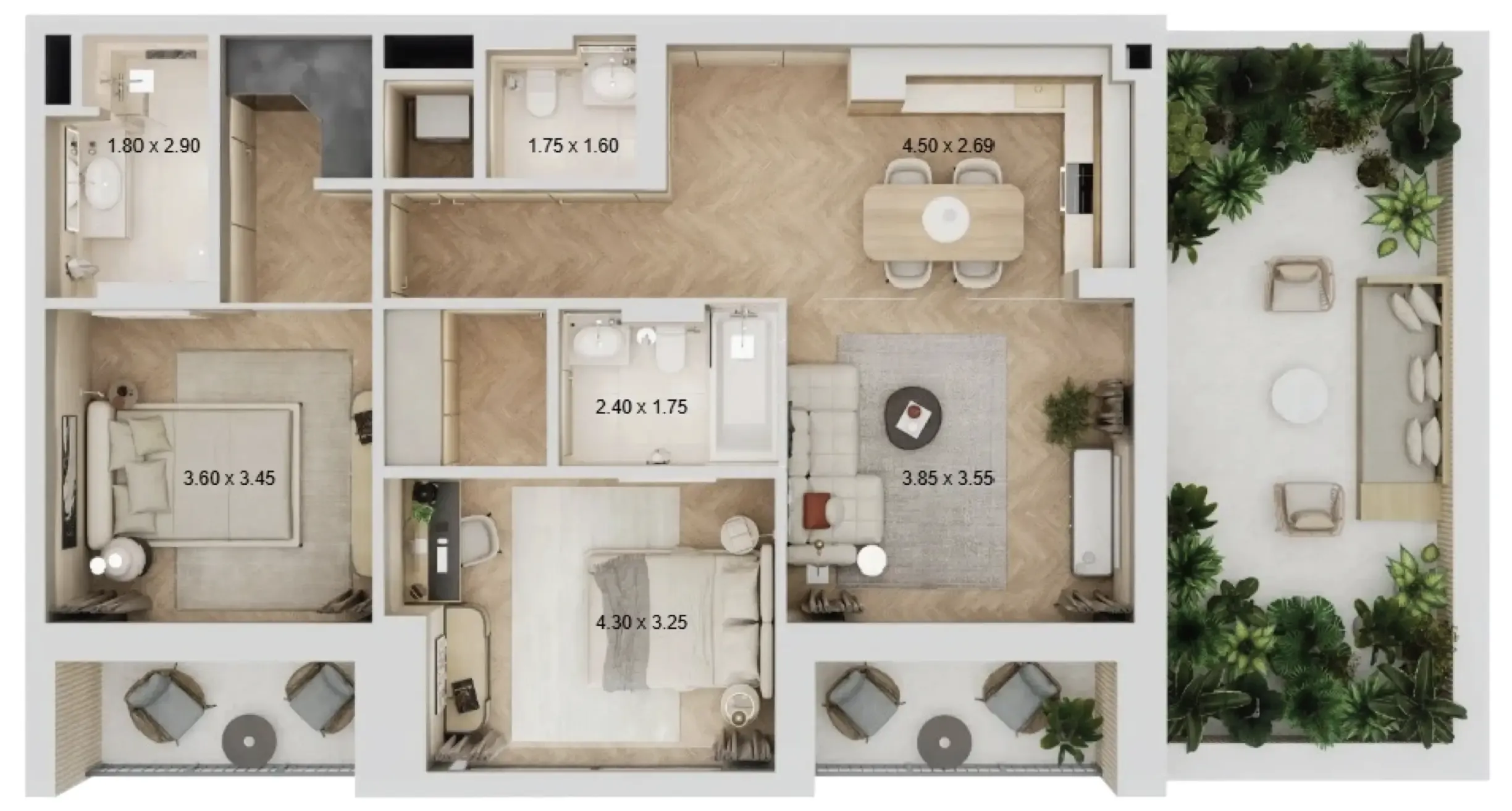 Arisha Terraces 2 bed floor plan, 1,413 sqft