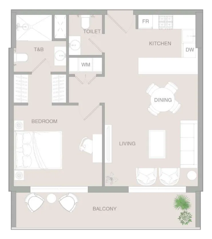 VERDAN1A 3 1 bed floor plan, 761 – 763 sqft