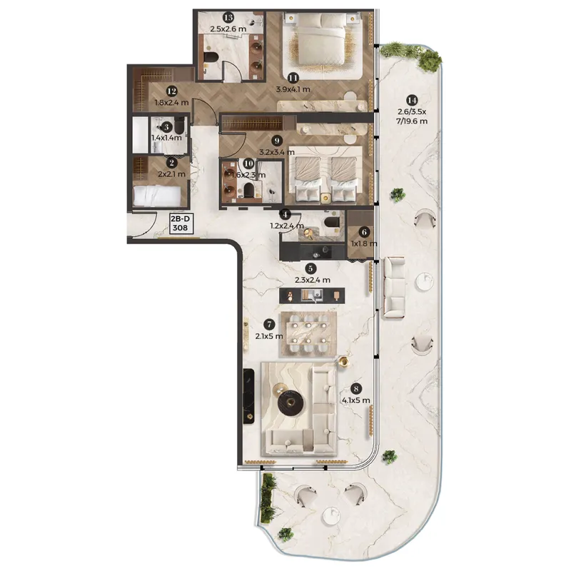 Stellar by Elie Saab 2 bed floor plan, 1,810 sqft