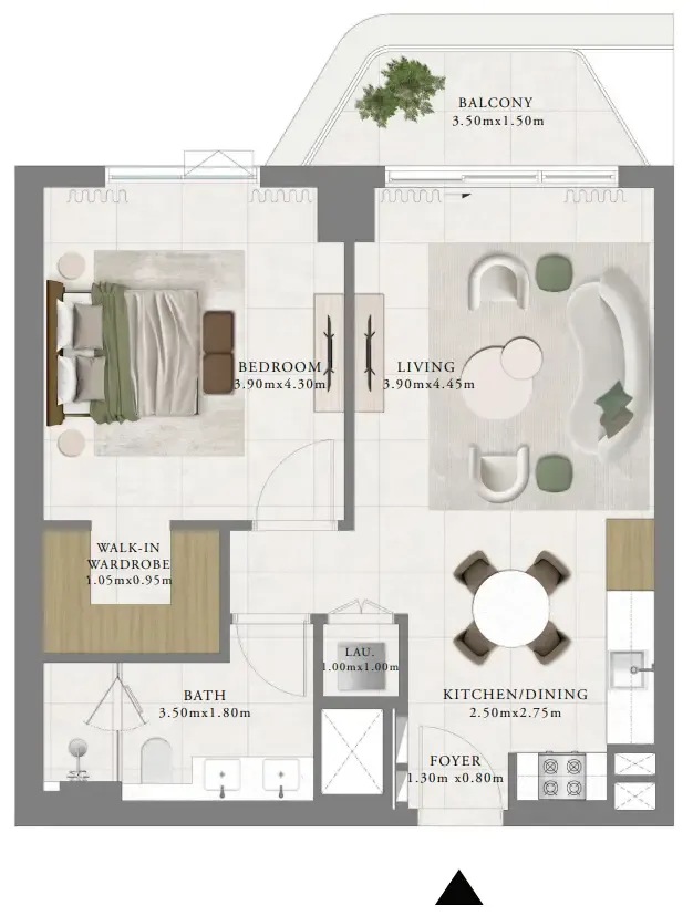 Sera 1 1 bed floor plan, 757 sqft