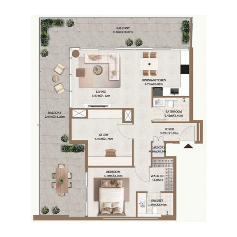 Arthouse Private Residences 1 bed floor plan, 1,398 sqft