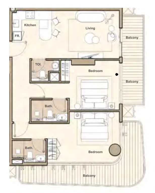 Lume Residences 2 bed floor plan, 1,118 sqft