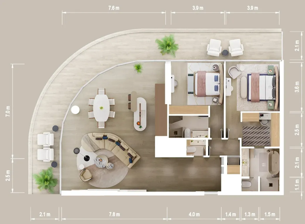Mandarin Oriental Residences 2 bed floor plan, 2,145 sqft