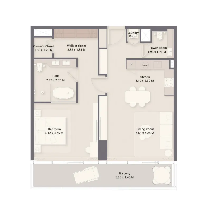 The Residences at Sheraton Al Marjan Island Resort Phase 1 & 2 1 bed floor plan, 998 sqft