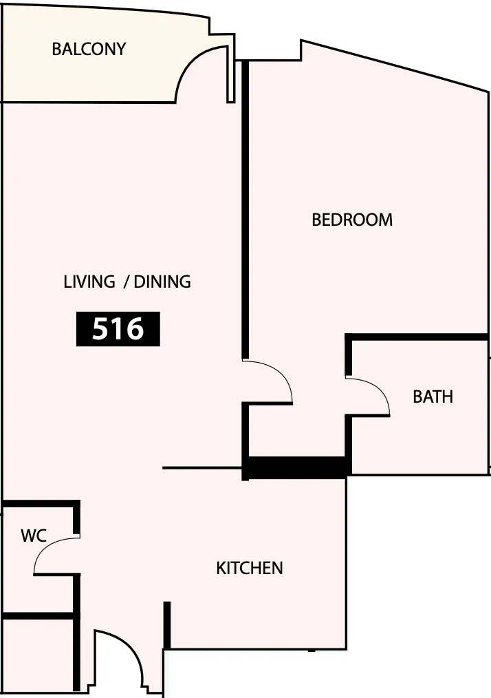 Paradise View 1 1 bed floor plan, 809 sqft