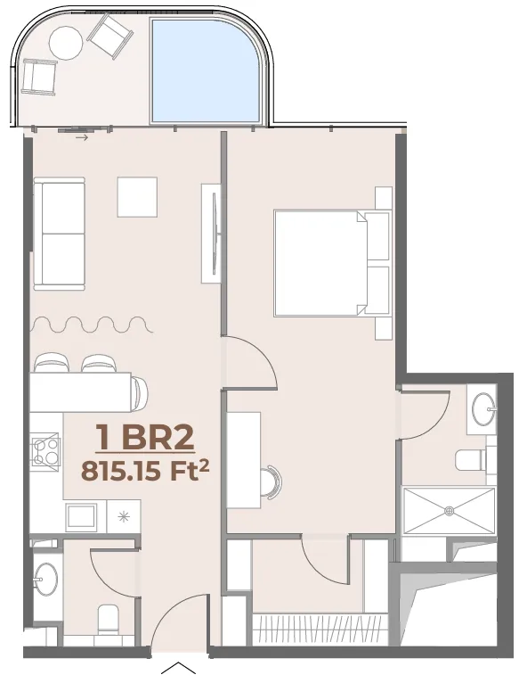 House of WELL 1 bed floor plan, 816 sqft
