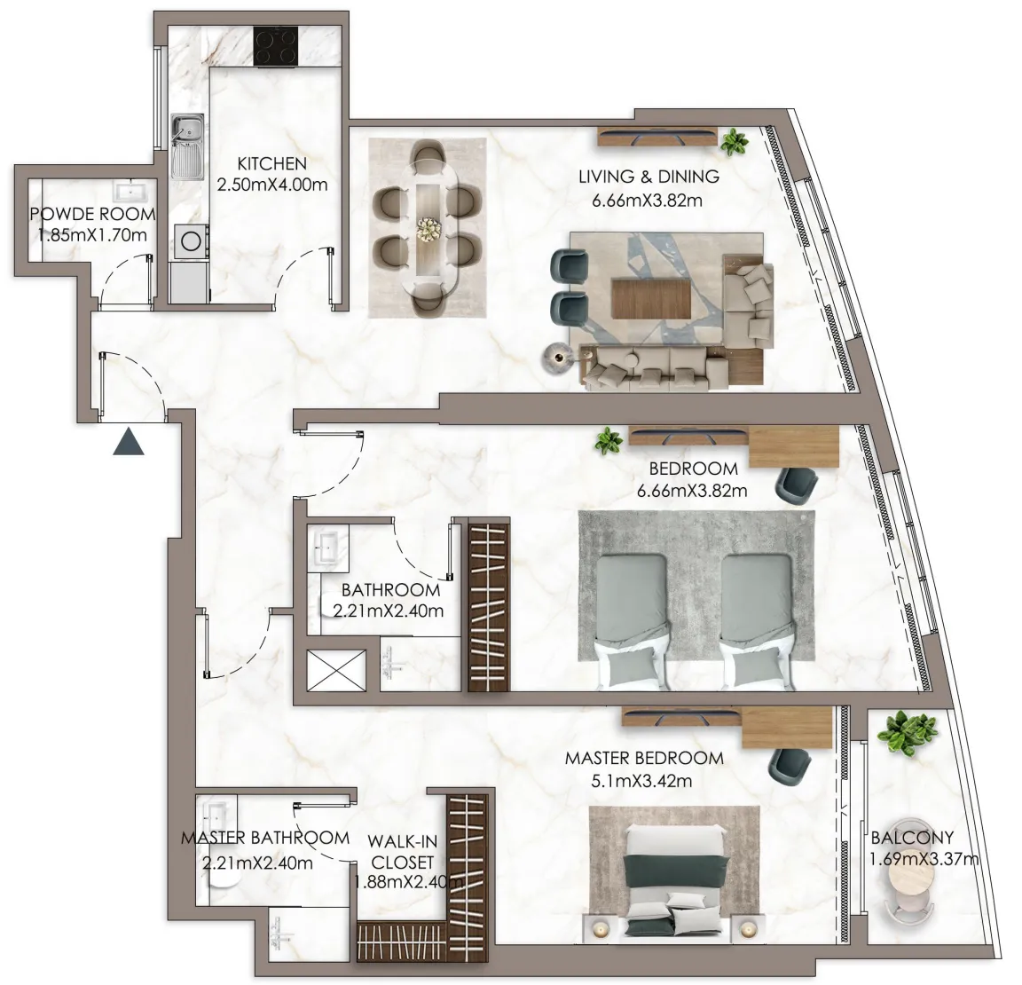 Ajman Creek Towers 2 bed floor plan, 2,009 sqft