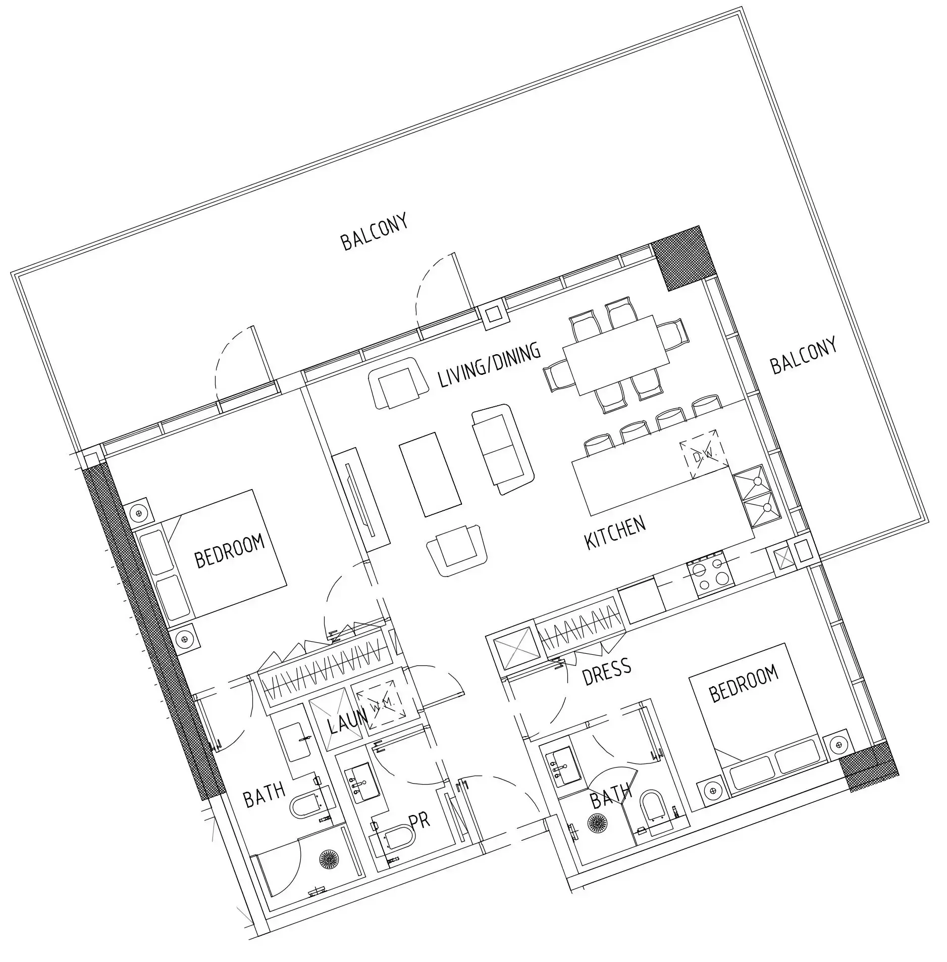Damac District 2 bed floor plan, 1,403 sqft