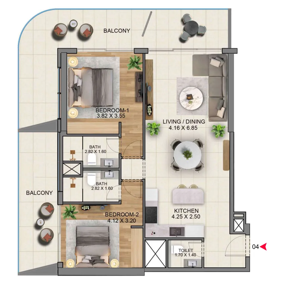 Sky Hills Residence 3 2 bed floor plan, 1,496 sqft