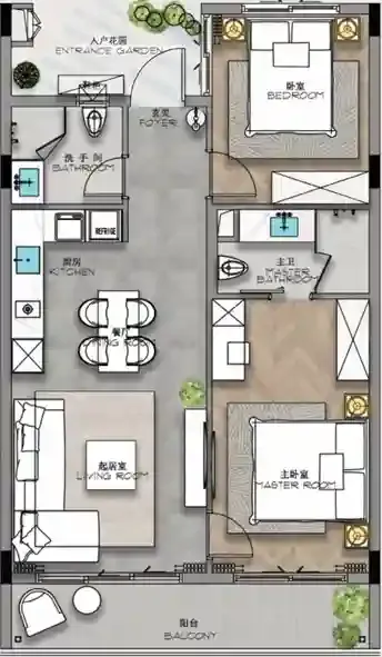 Ayana Heights Seaview Residences 2 bed floor plan, 818 sqft