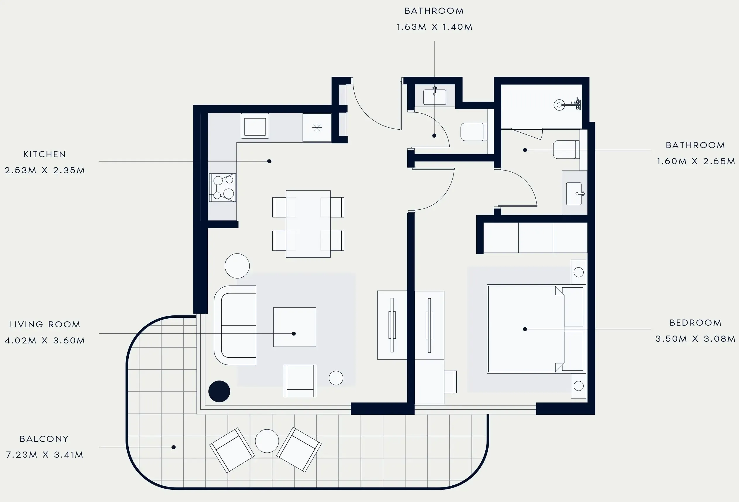 Azizi Venice 1 bed floor plan, 707 sqft