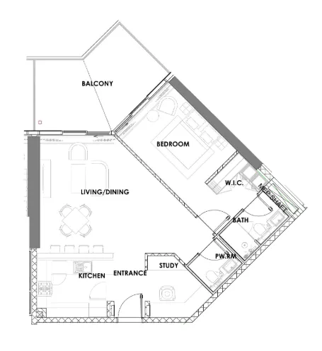 Golf Greens 1 bed floor plan, 1,013 sqft
