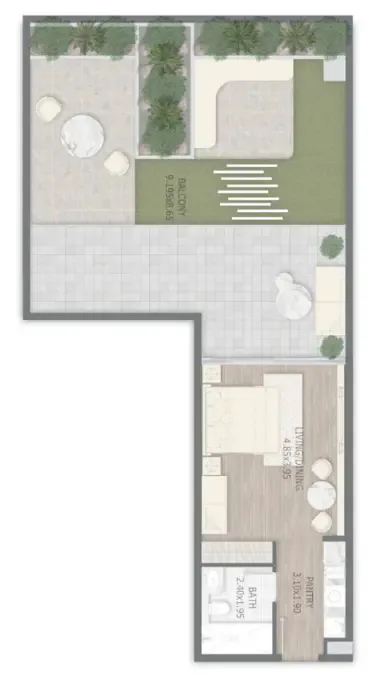 Stamn One Studio floor plan, 1,204 sqft