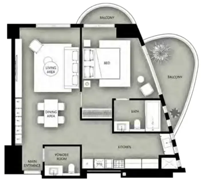 Marina Star 1 bed floor plan, 912 sqft