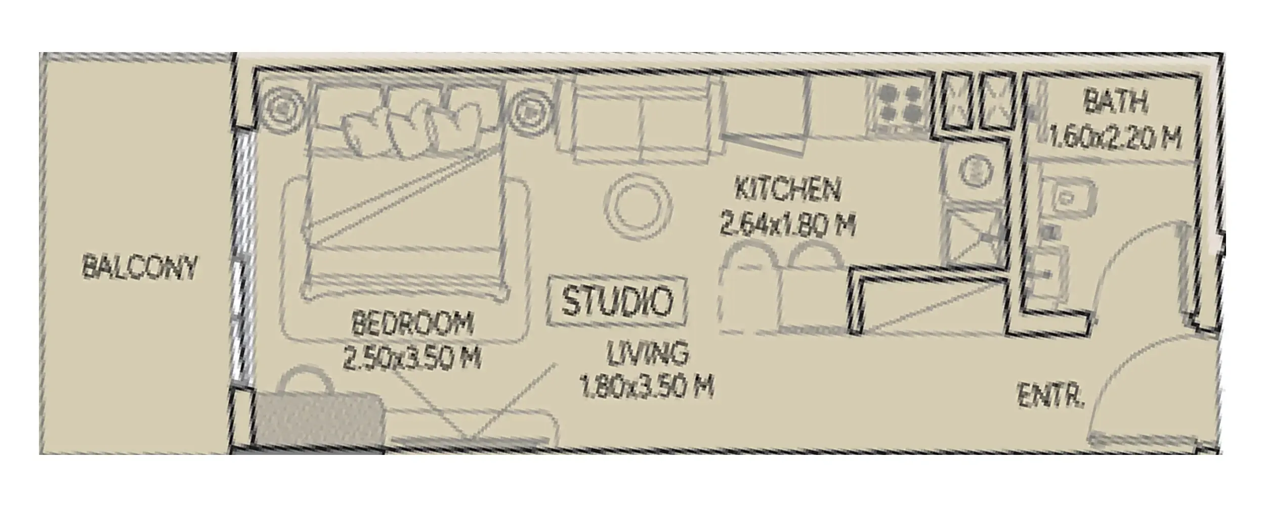 Weston by Wadan Phase 1 & 2 Studio floor plan, 429 sqft