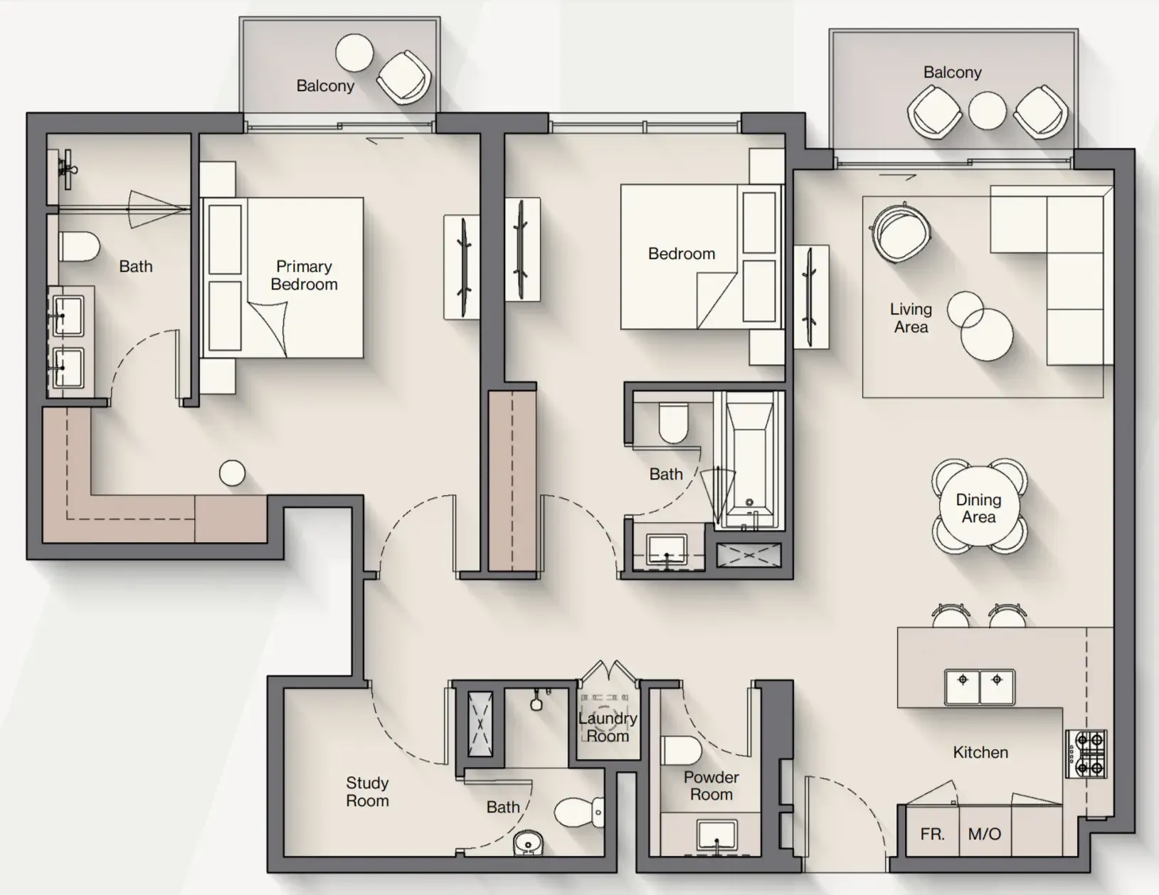 Windsor House 2 bed floor plan, 1,257 sqft