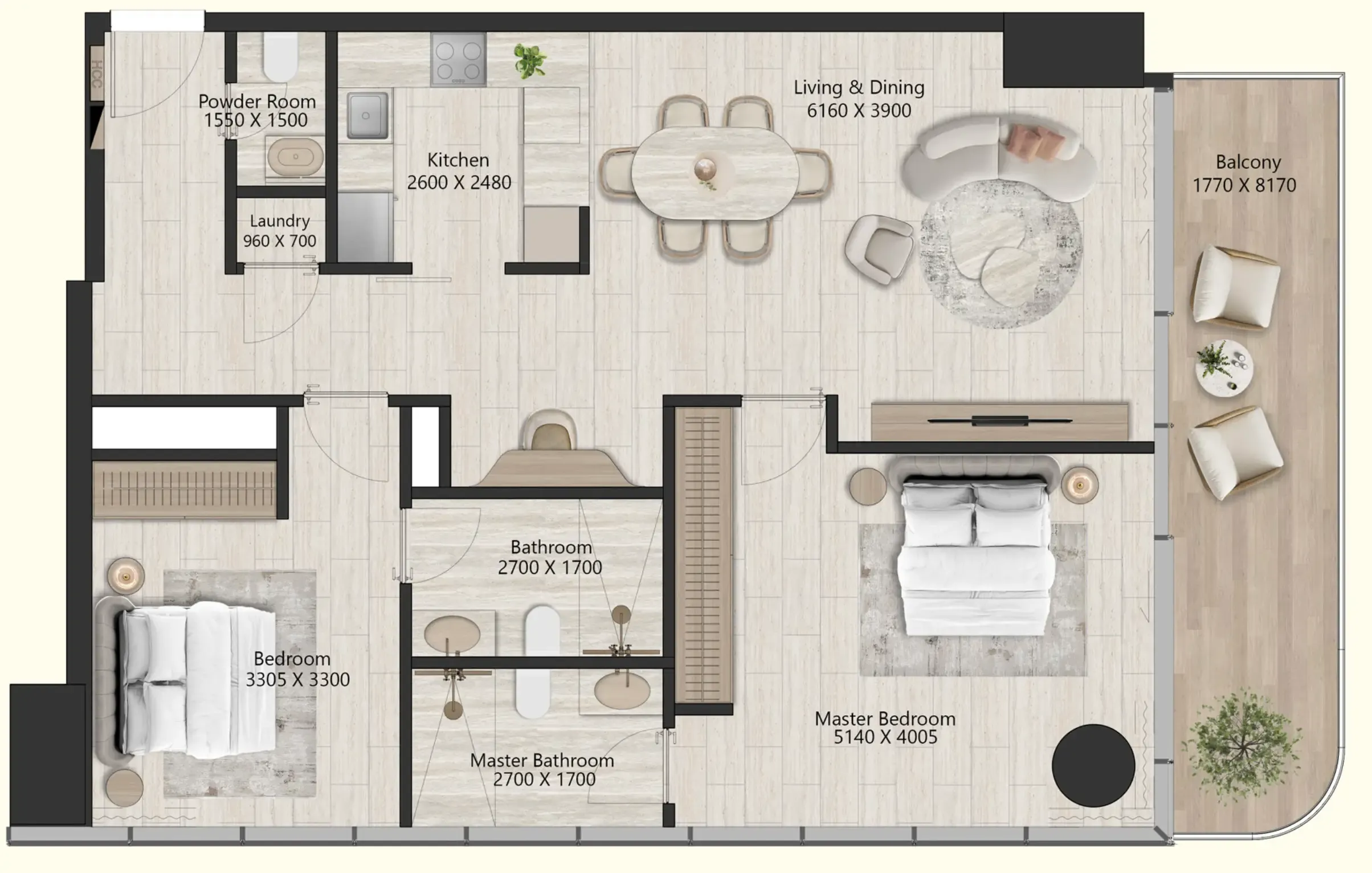 Il Vento 2 bed floor plan, 1,238 sqft