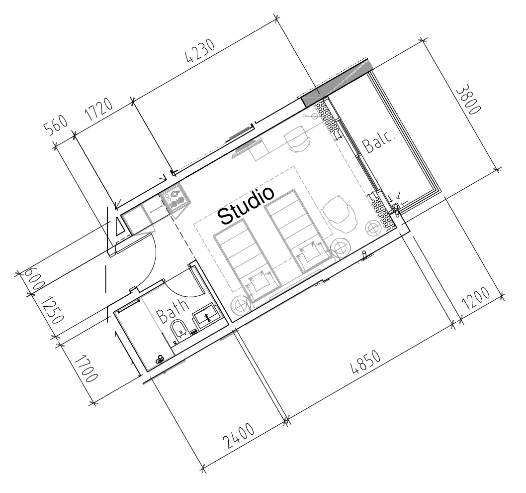 Damac Hills 2 - Hotel Edge by Rotana Studio floor plan, 354 sqft